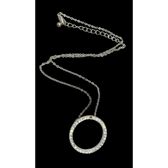 Geometric Glam Open Circle Rhinestone Pendant Necklace - Picture 1 of 5